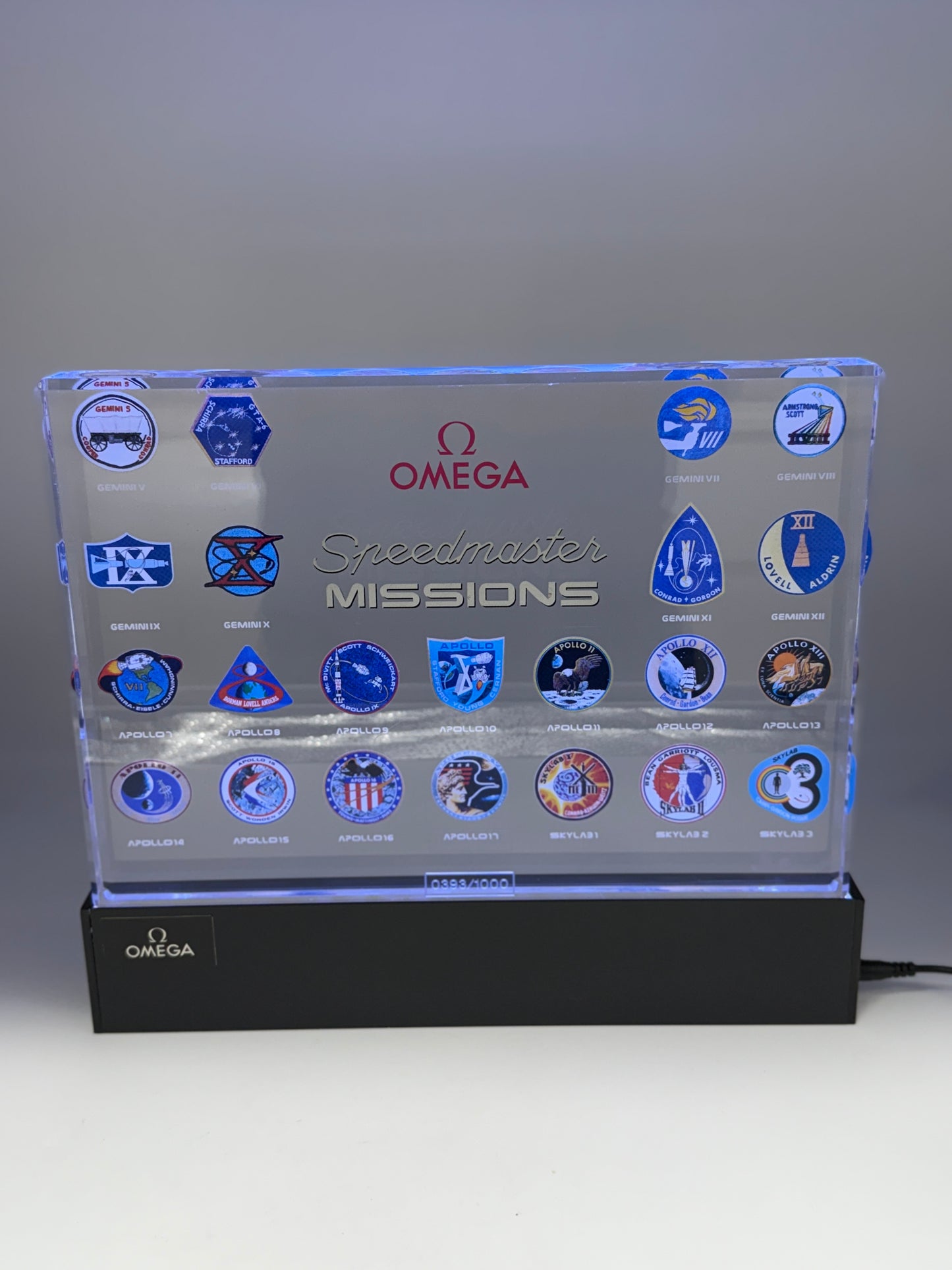 omega speedmaster missions display plate illuminated limited edition 393/1000