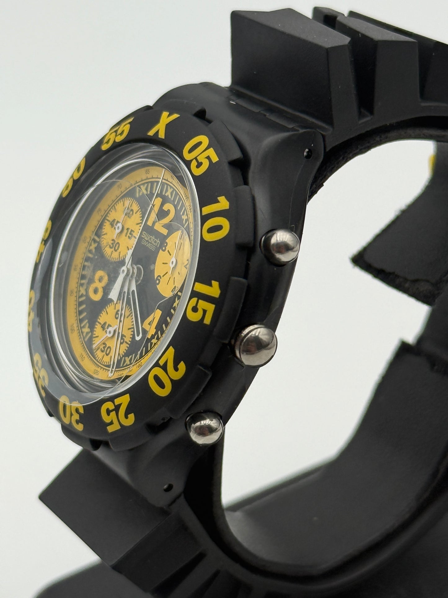 swatch aquachrono vintage nos black swiss made