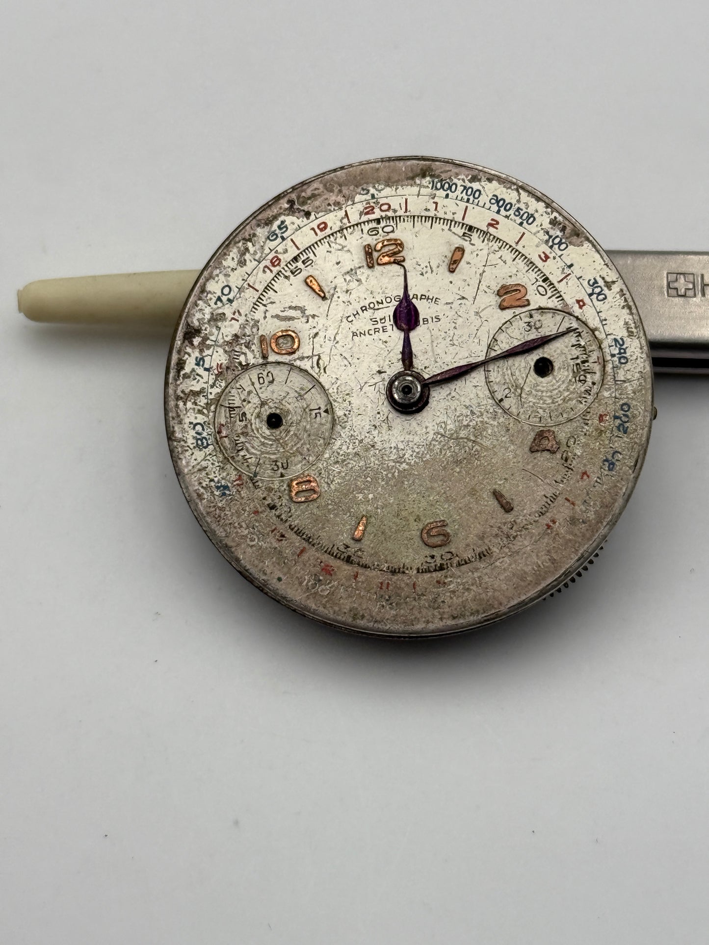 chronographe suisse old landeron 35mm chrono movement movimento