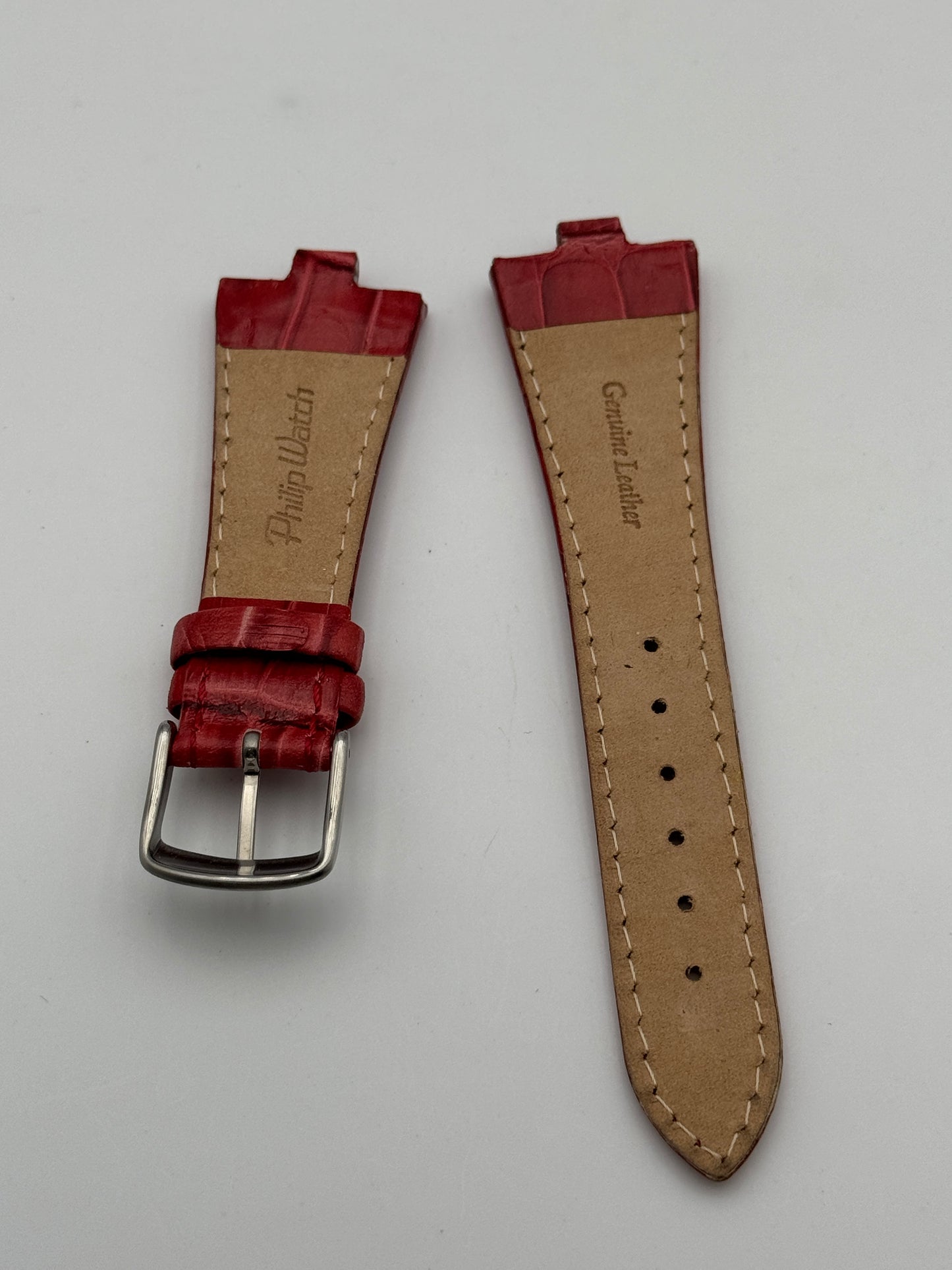 Philip Watch cinturino strap coccodrillo rosso pelle leather 23mm
