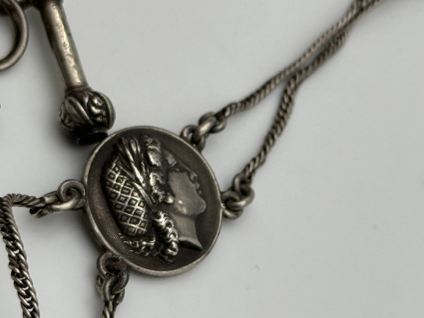 pocket watch chain with key silver 800 vintage catena per orologio da tasca con chiavetta