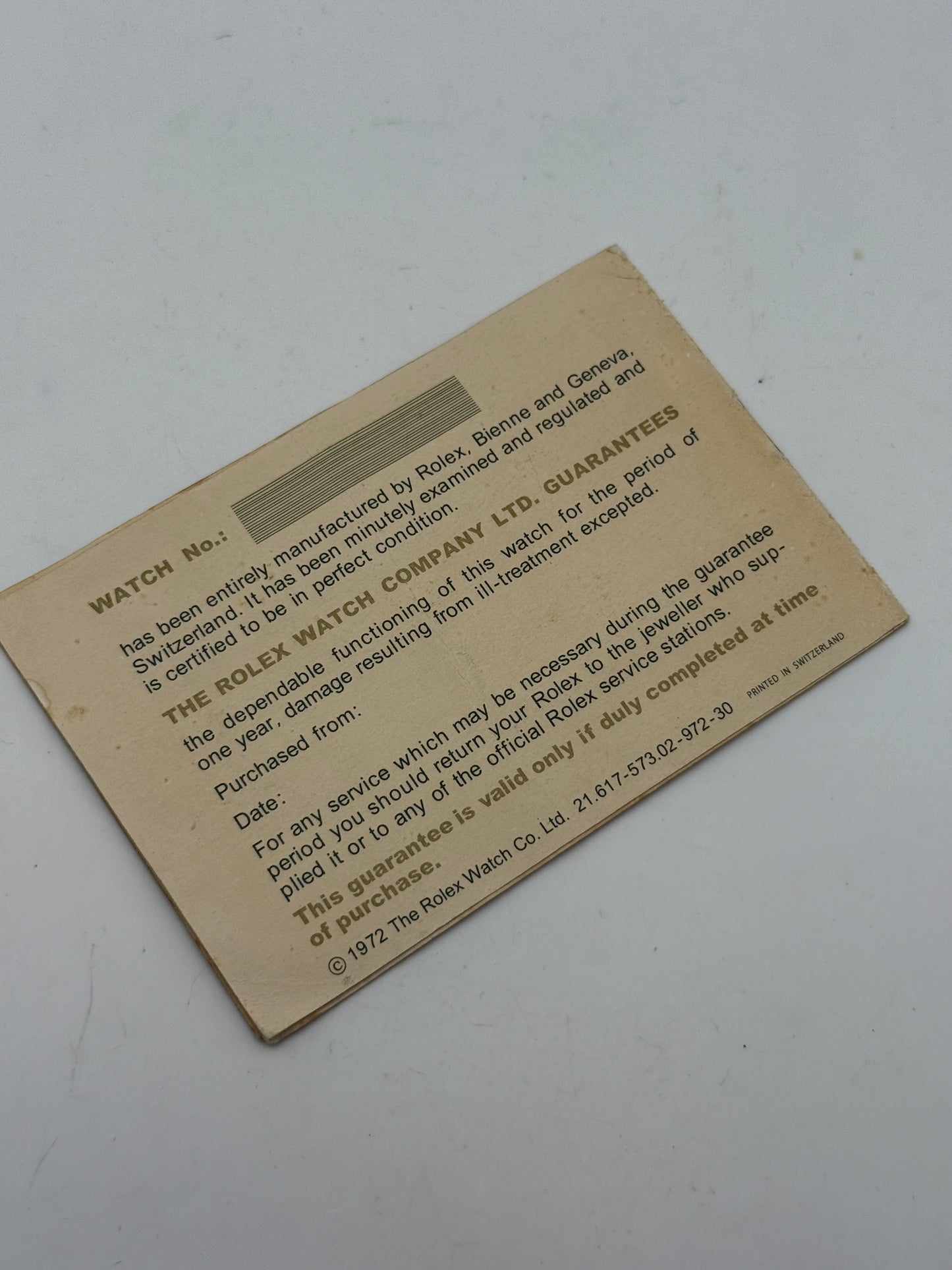 rolex warranty guarantee 1960 21-617-573-02-972-30 rare