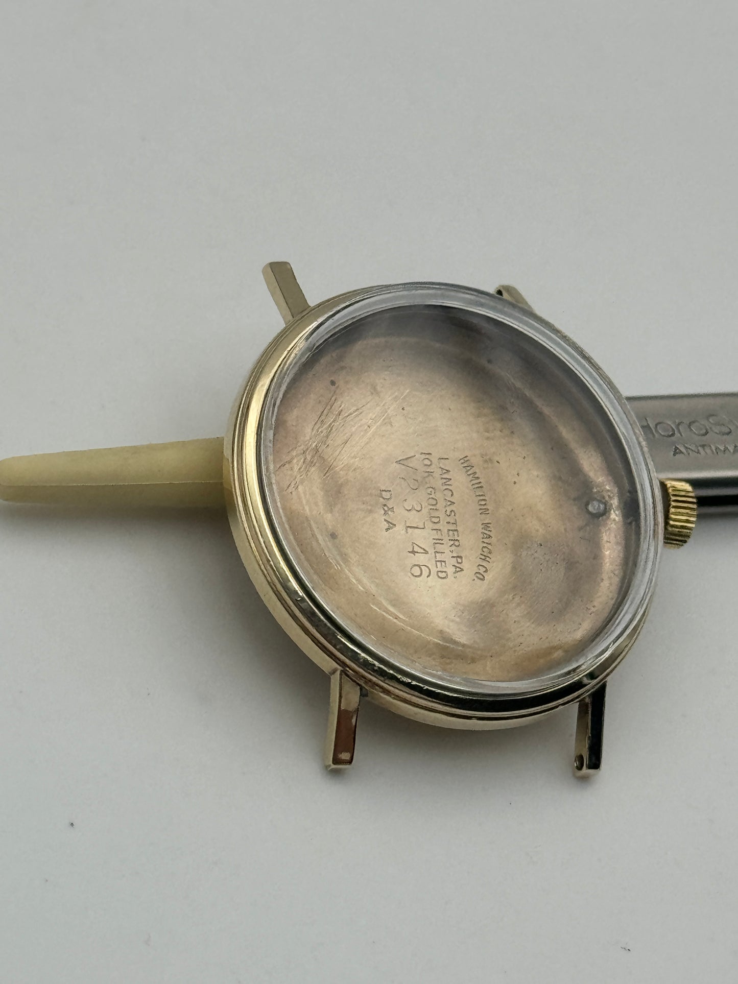 Hamilton 620 buren 1005 cassa case assigned pennsalt chemicals group 34mm microrotor lancaster v23146 lamined gold