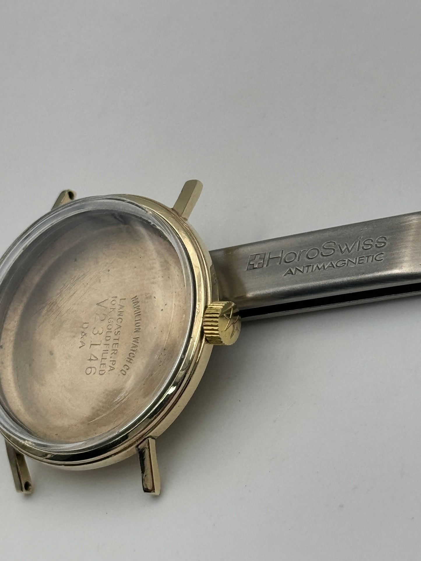 Hamilton 620 buren 1005 cassa case assigned pennsalt chemicals group 34mm microrotor lancaster v23146 lamined gold