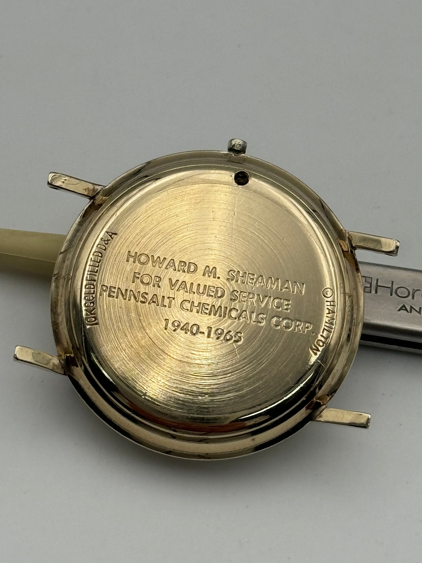 Hamilton 620 buren 1005 cassa case assigned pennsalt chemicals group 34mm microrotor lancaster v23146 lamined gold