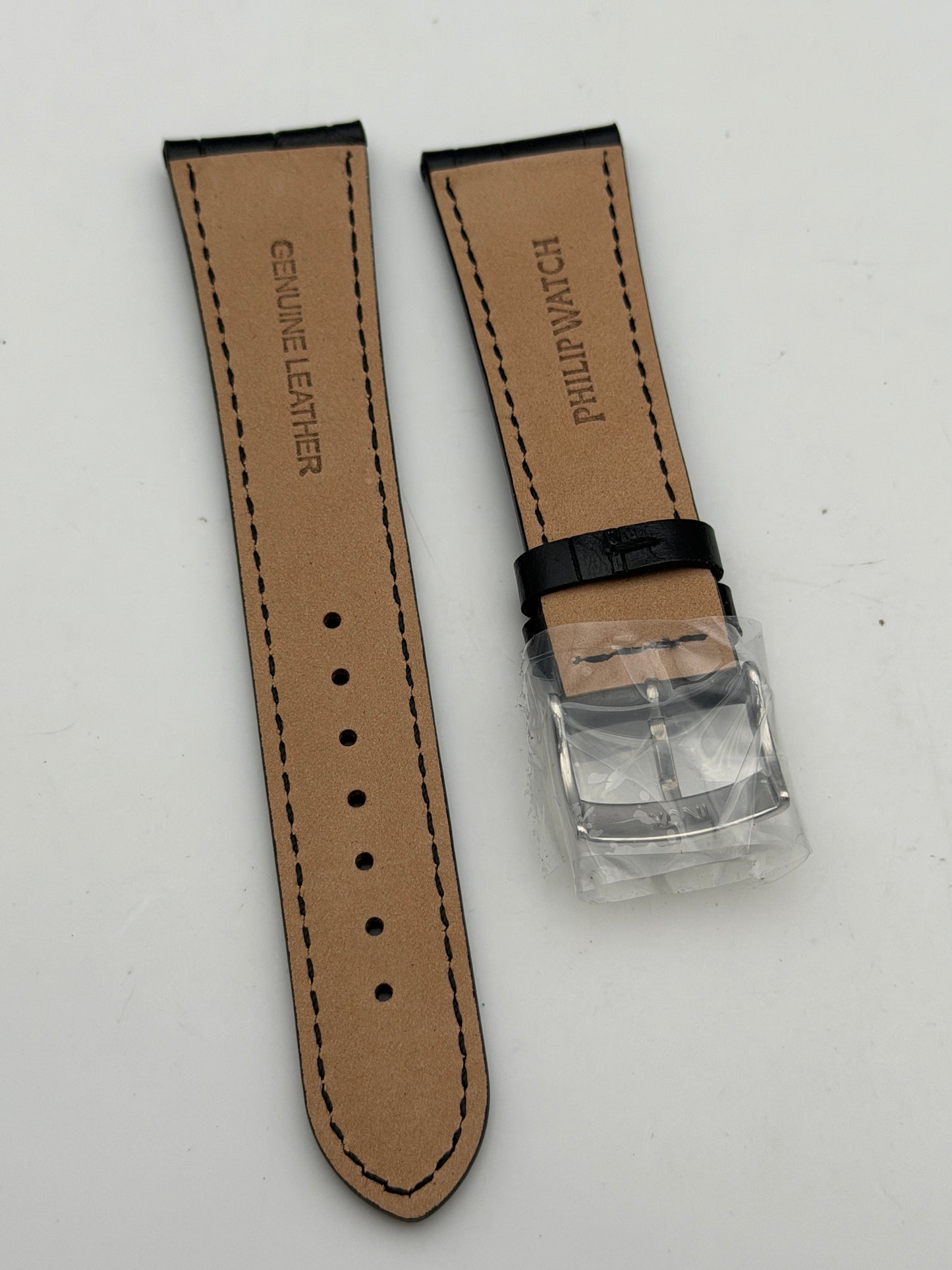 philip watch nero pelle acciaio 22mm cinturino strap