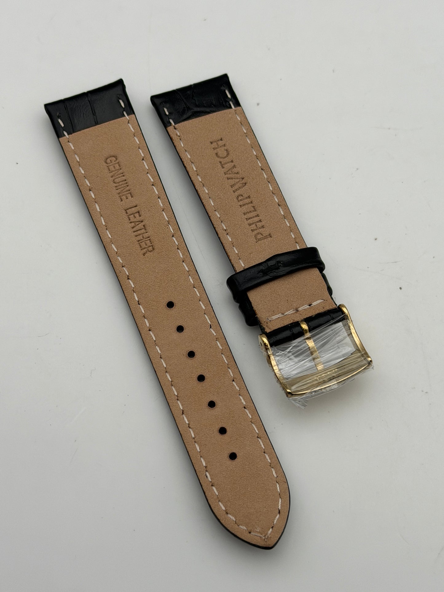 philip watch nero pelle 20mm dorato cinturino strap