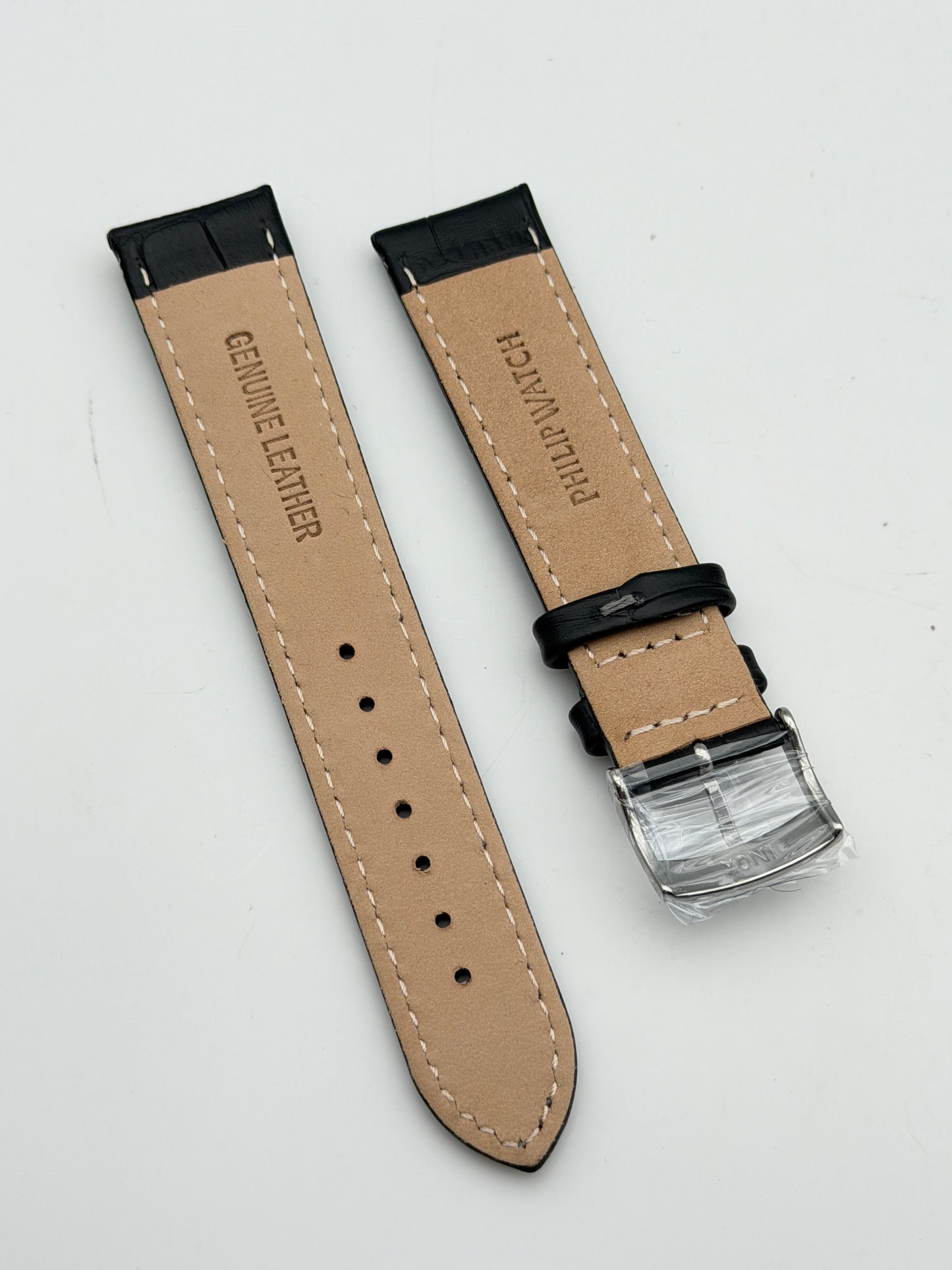 philip watch nero pelle acciaio 20mm cinturino strap