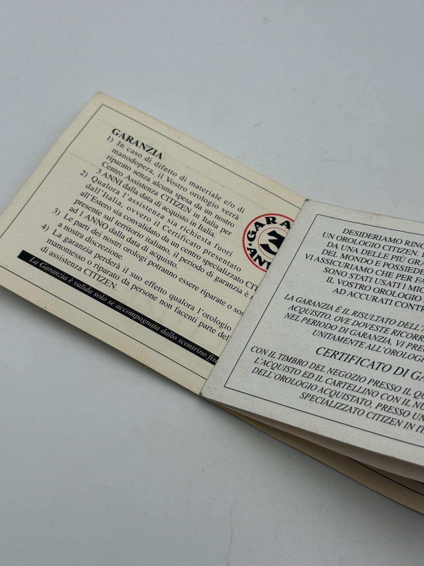 citizen vintage warranty guarantee garanzia nos new old stock