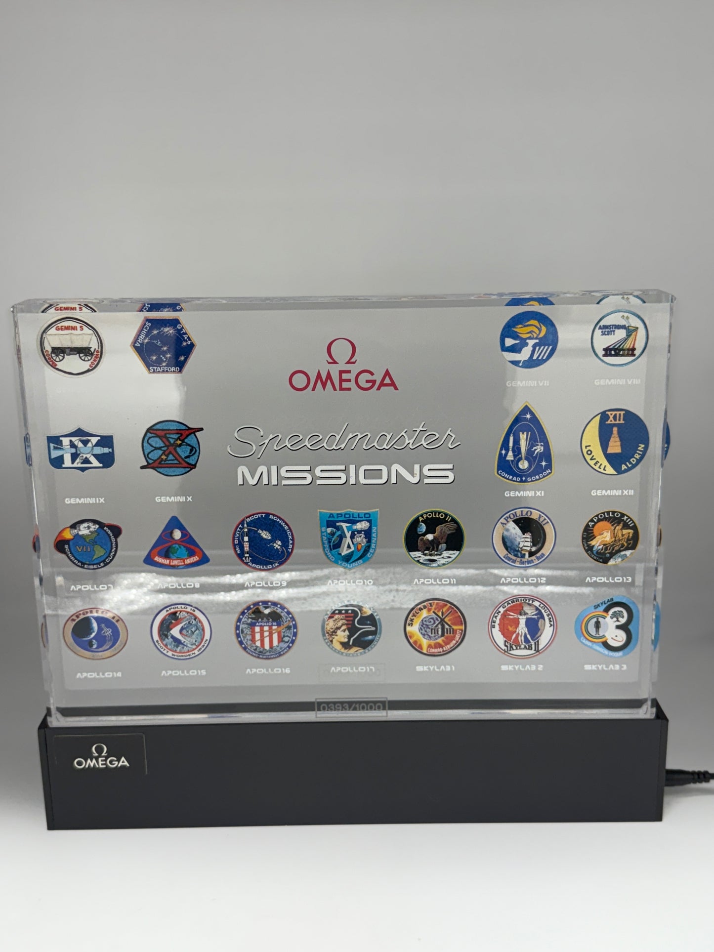 omega speedmaster missions display plate illuminated limited edition 393/1000