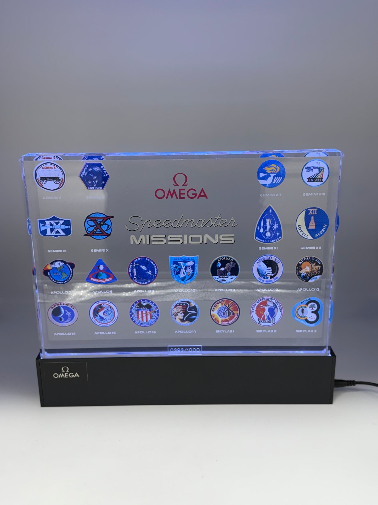 omega speedmaster missions display plate illuminated limited edition 393/1000