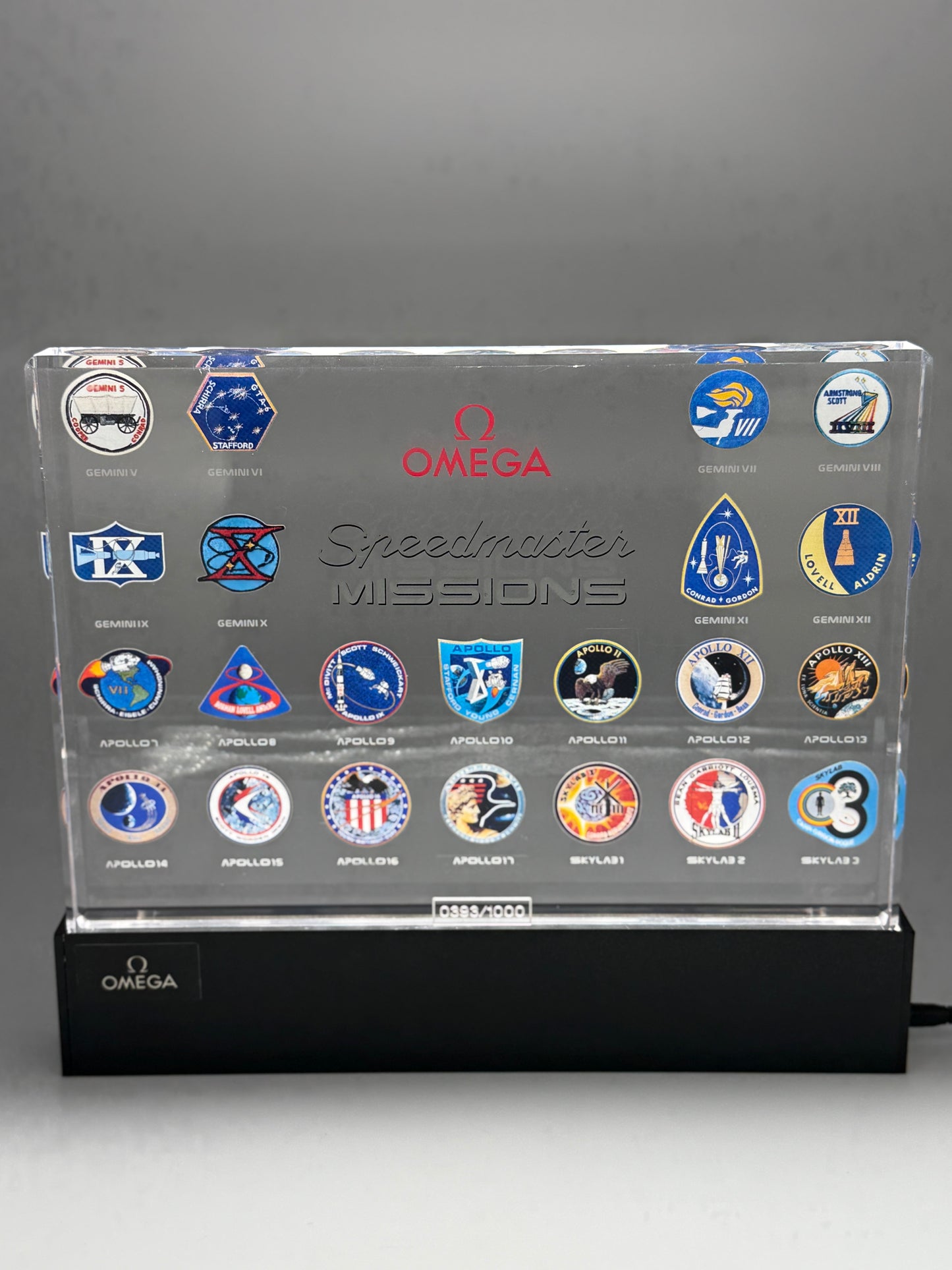 omega speedmaster missions display plate illuminated limited edition 393/1000