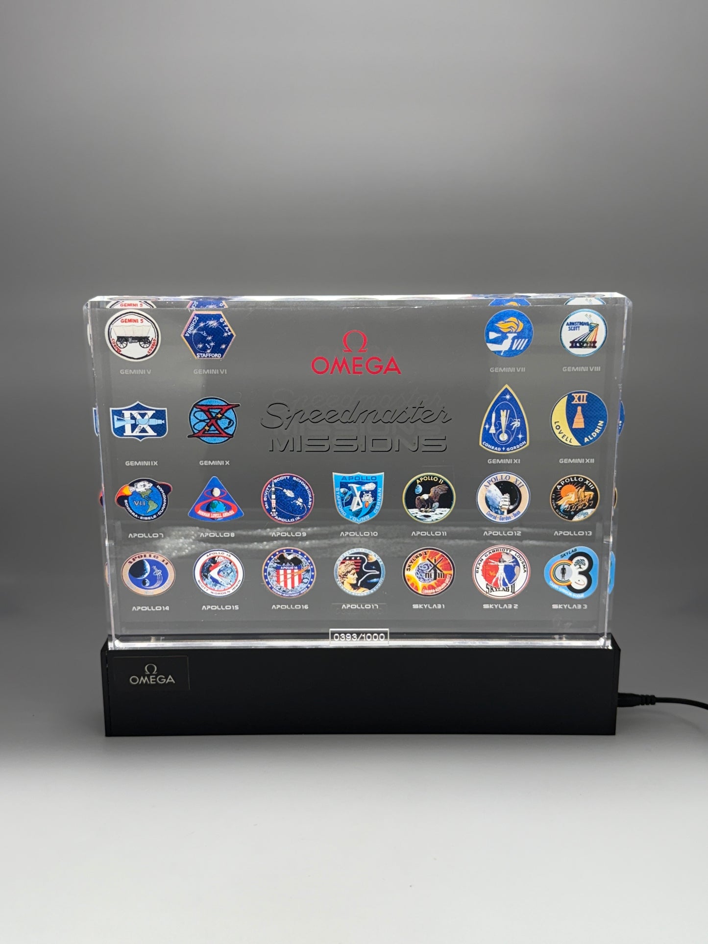 omega speedmaster missions display plate illuminated limited edition 393/1000