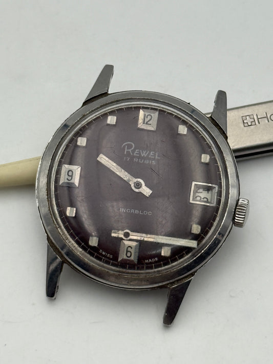 rewel waterproof 34mm vintage swiss made