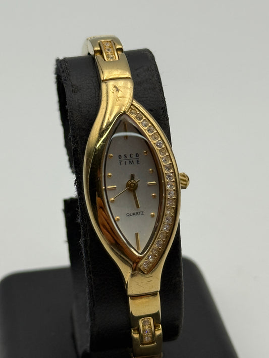 osco time quartz watch bracelet gold plated 4059-13 17mm
