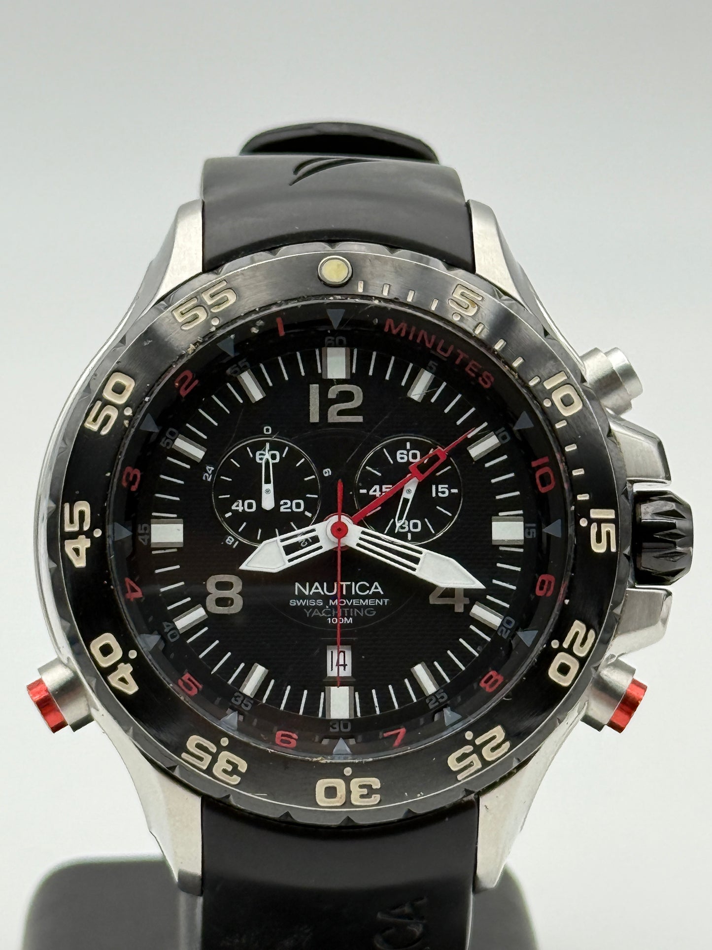 nautica yatching 100mt a45501 swiss made alarm 50mm