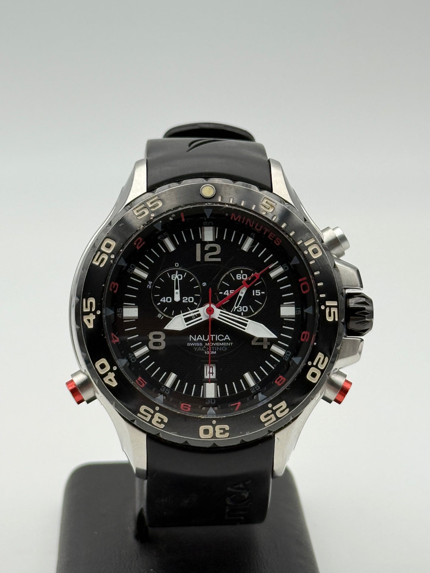 nautica yatching 100mt a45501 swiss made alarm 50mm