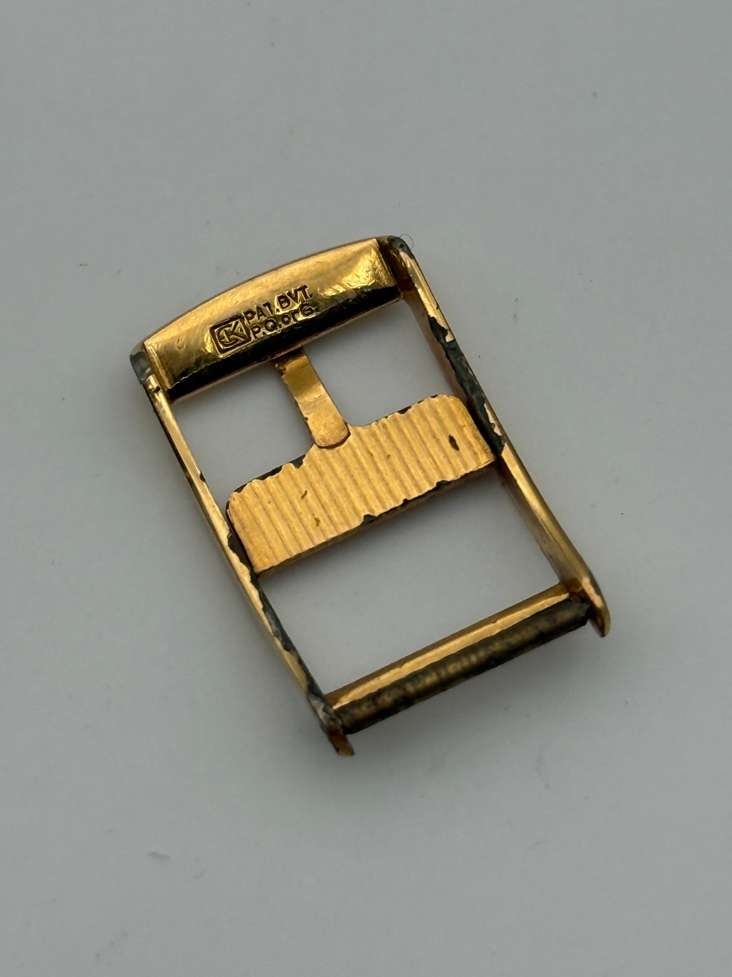 omega pat 14mm plaque or micron gold plated fibbia buckle