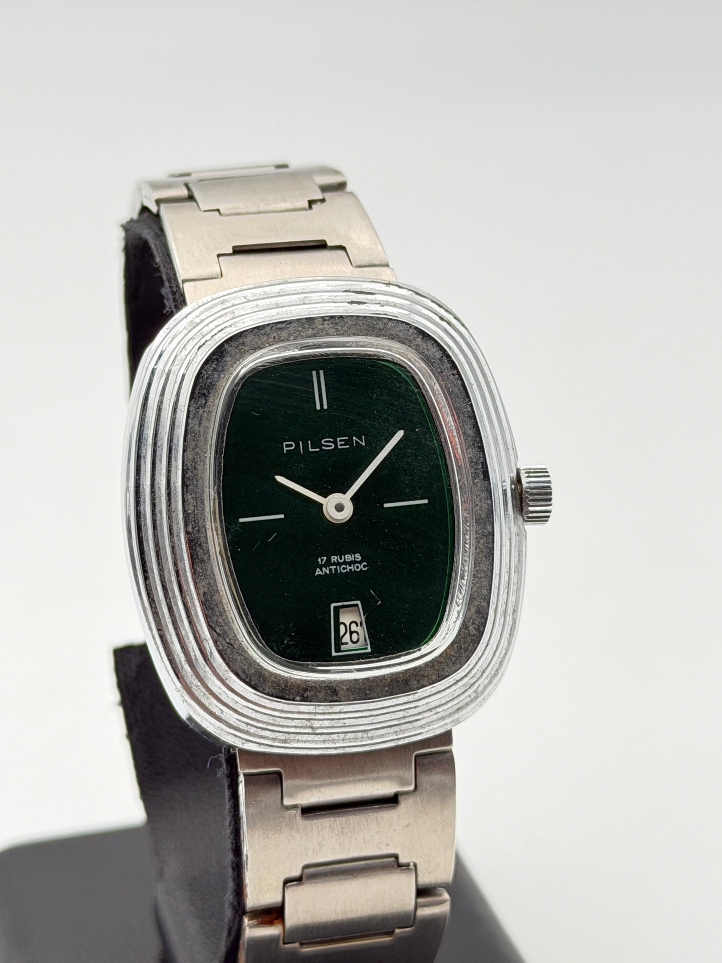 pilsen green watch vintage nos 70s swiss made