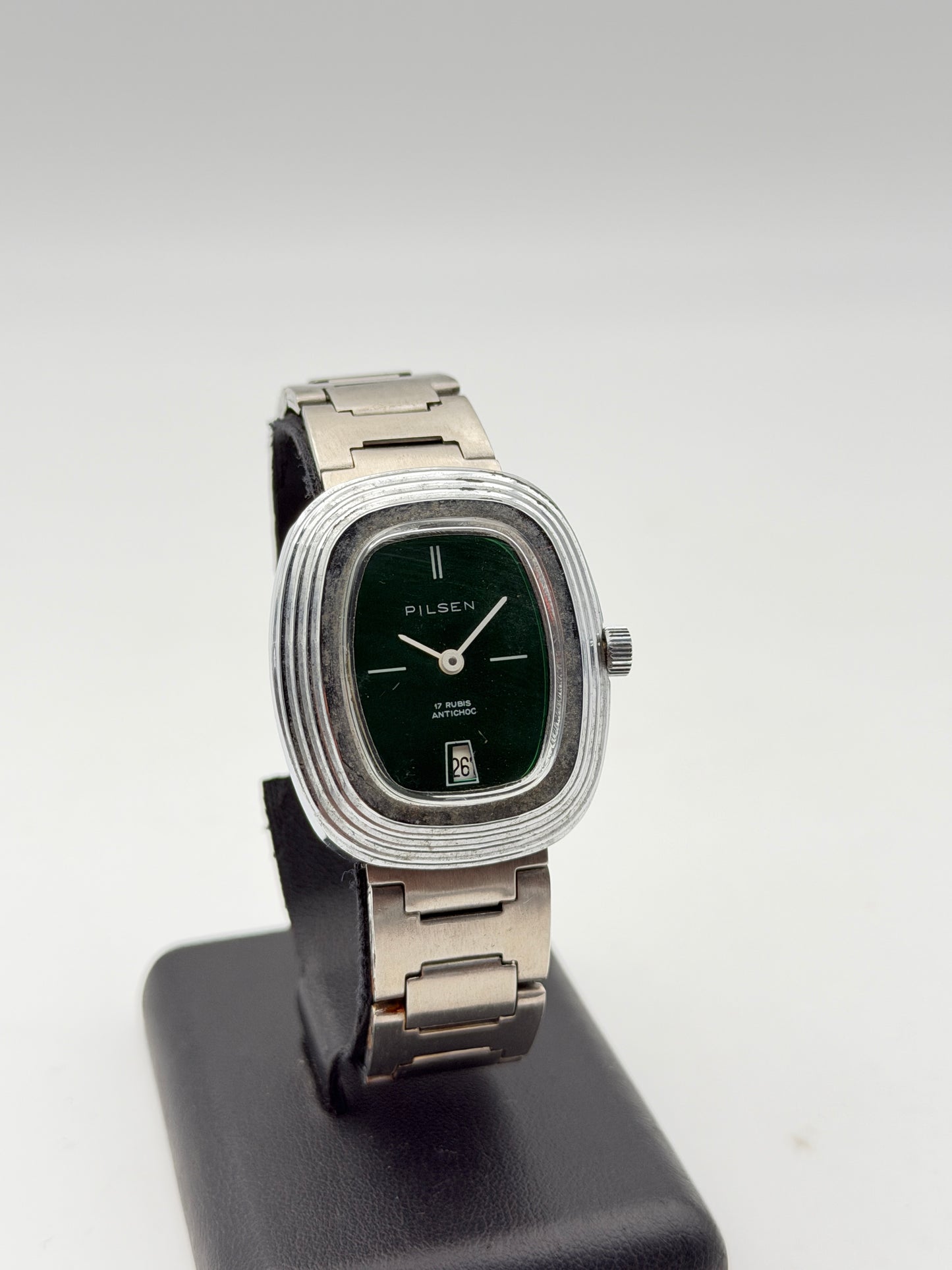 pilsen green watch vintage nos 70s swiss made