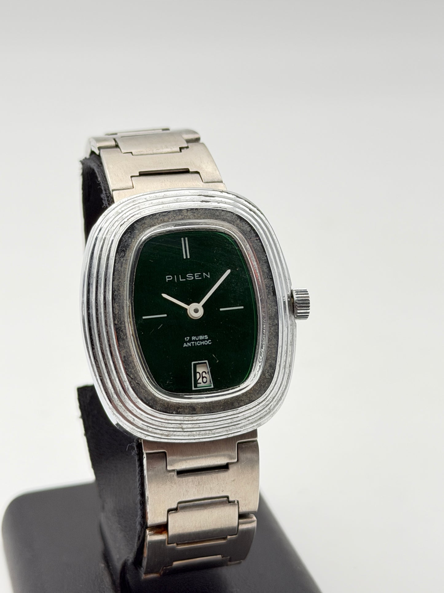 pilsen green watch vintage nos 70s swiss made