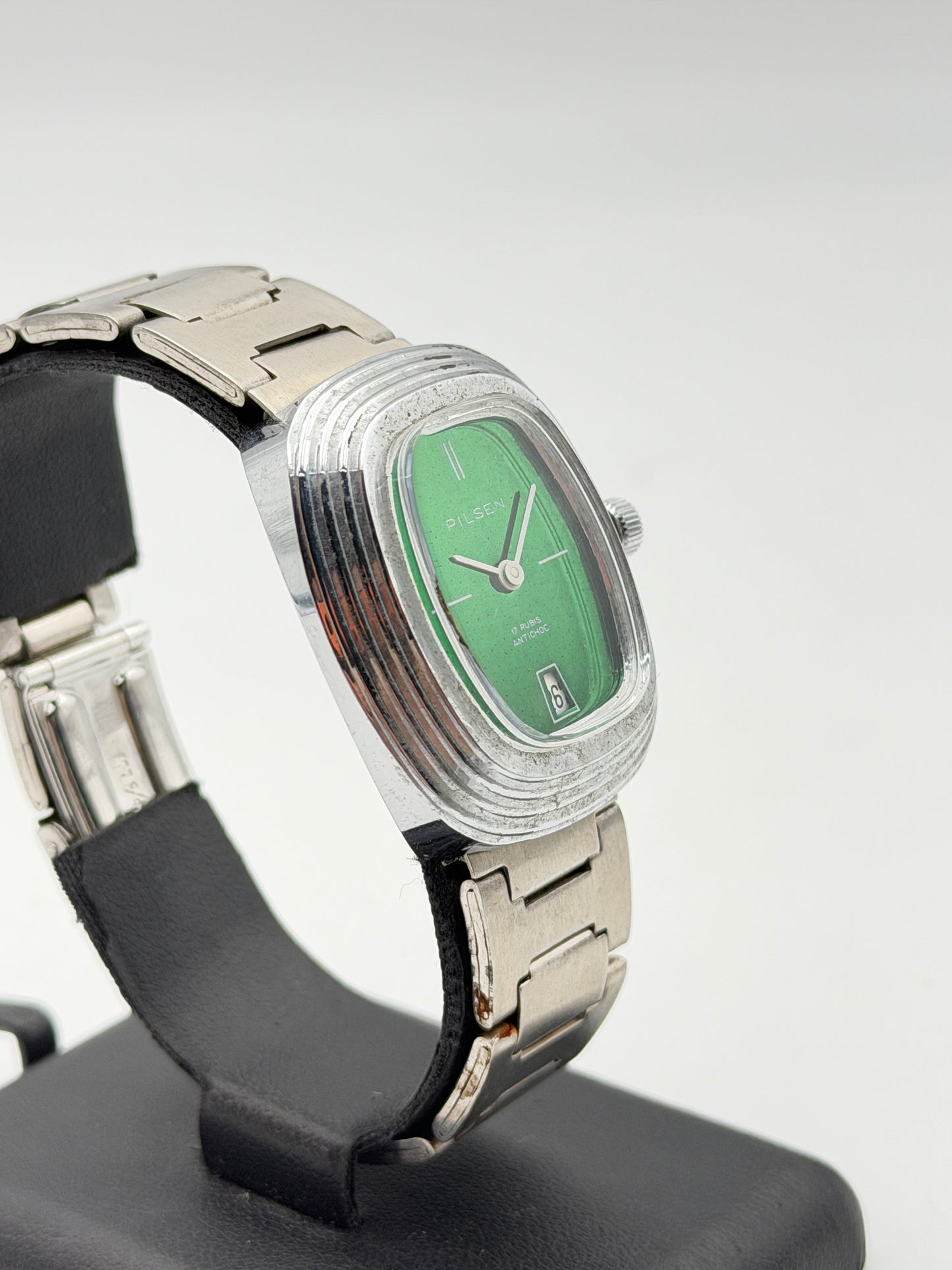 pilsen green watch vintage nos 70s swiss made