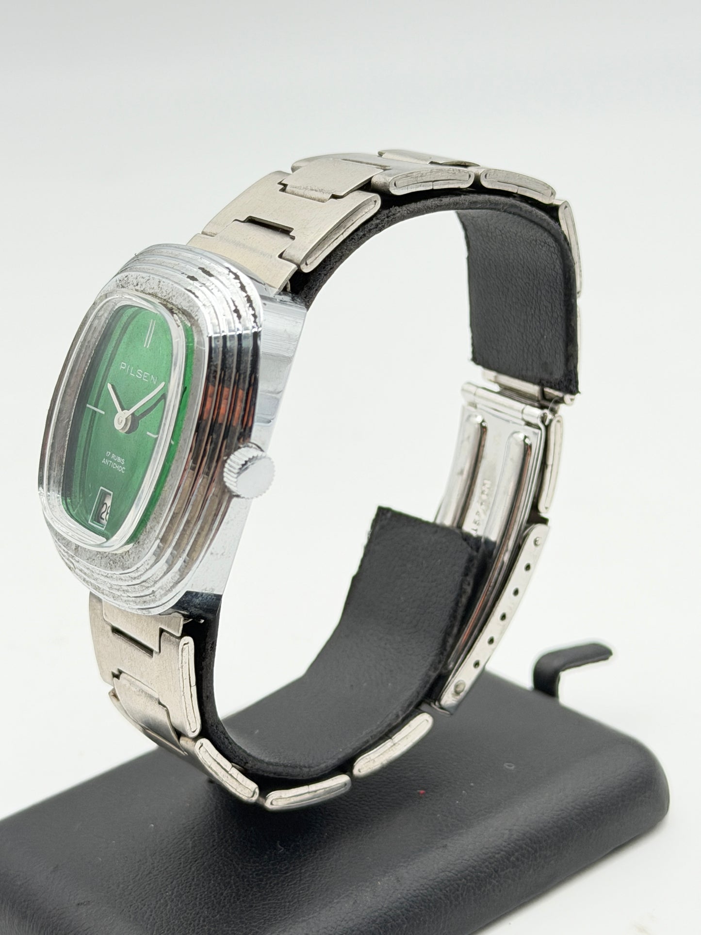 pilsen green watch vintage nos 70s swiss made